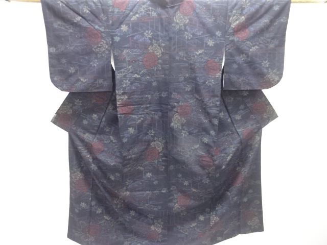 JAPANESE KIMONO / TSUMUGI / WOVEN FLOWER 